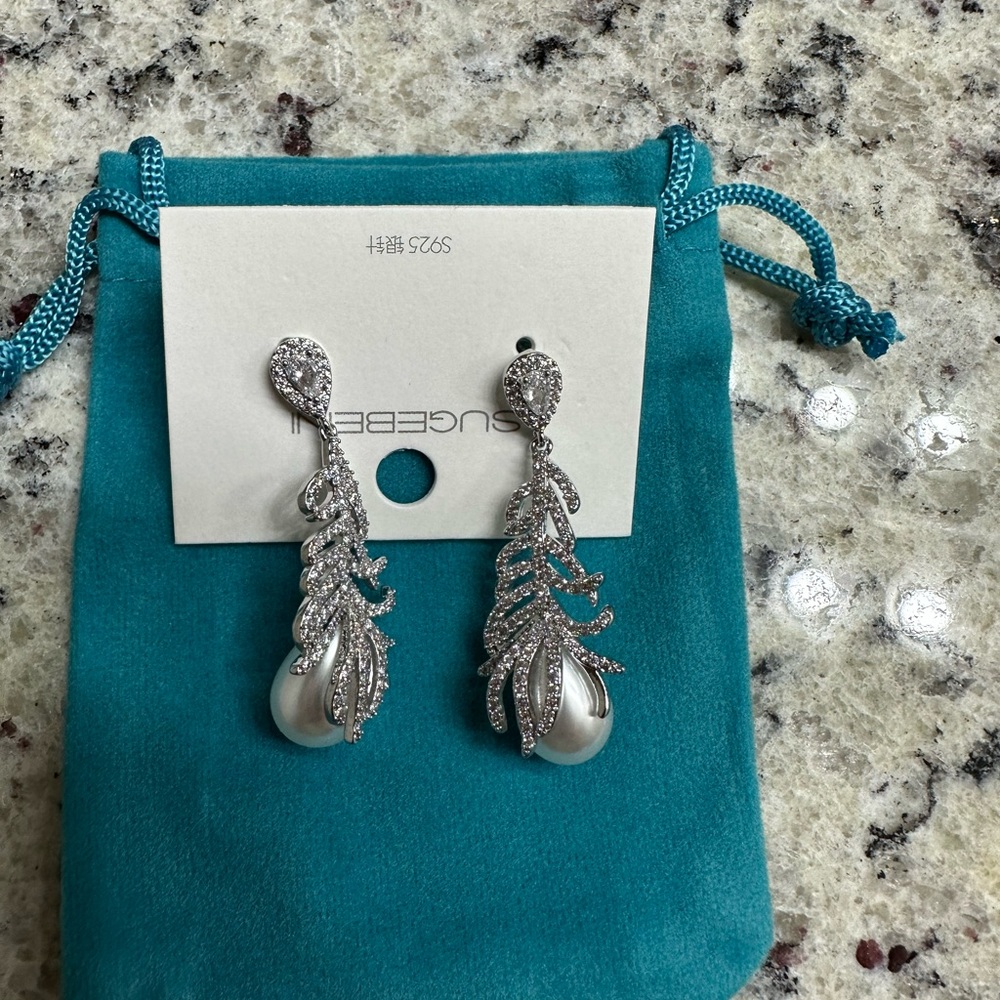 Silver crystal teardrop earrings